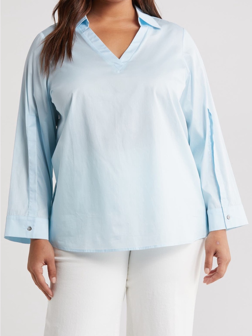 $215 Harshman Lilou Light Blue V-Neck Tunic Blouse